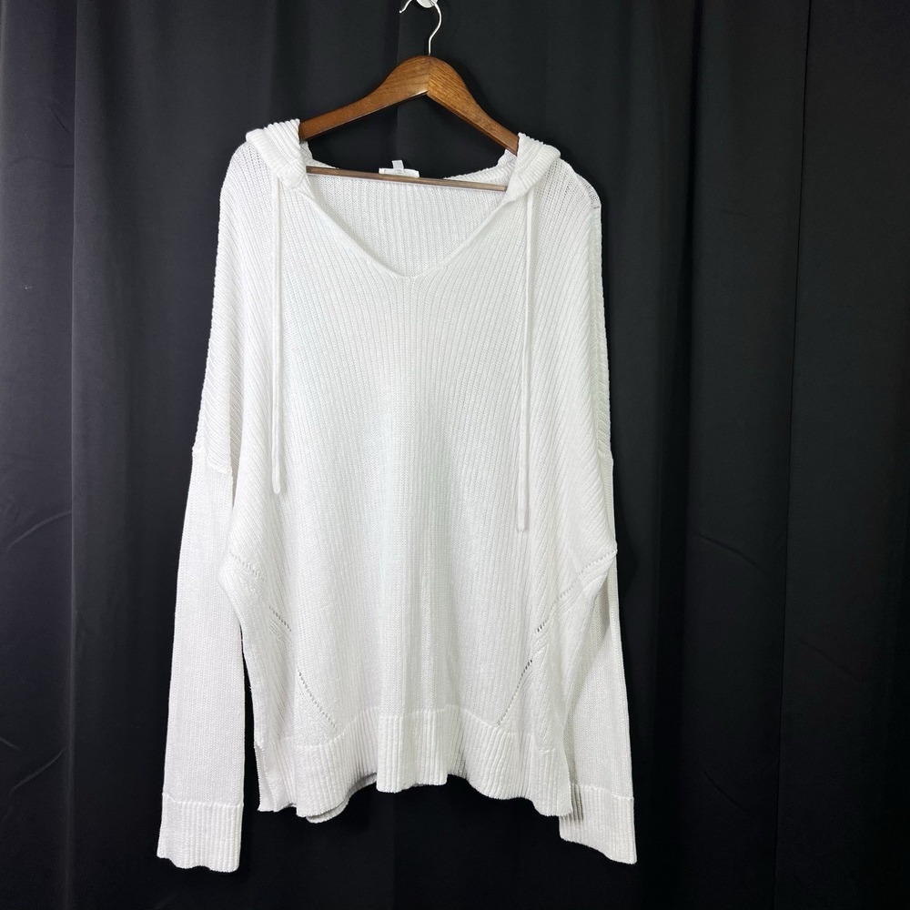 Haven Well Within Organic Ribbed V Neck Hoodie White‎ Oversized Relaxed Fit XXL